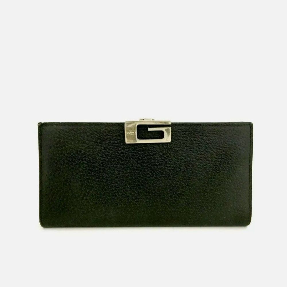 GUCCI Black Monogram Leather Long Continental Bifold Wallet. P2544.